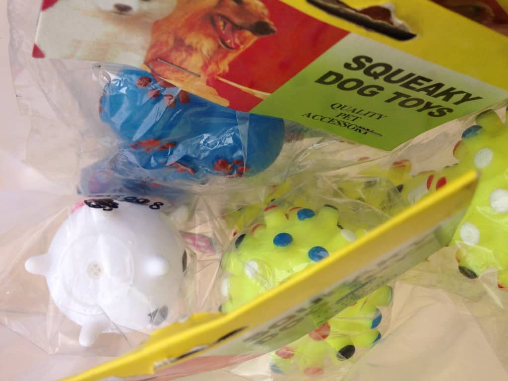 A bag full of dog toys