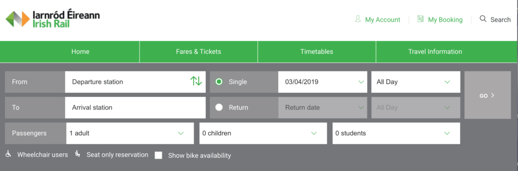 Irish rail booking