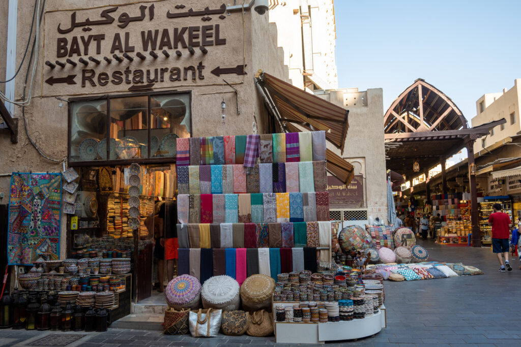 colourful scarves in the Old Dubai textile Souk