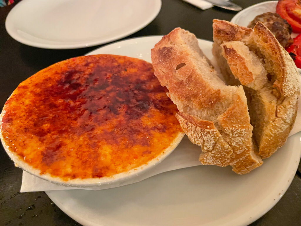 Feta Brûlée and bread from Dalida