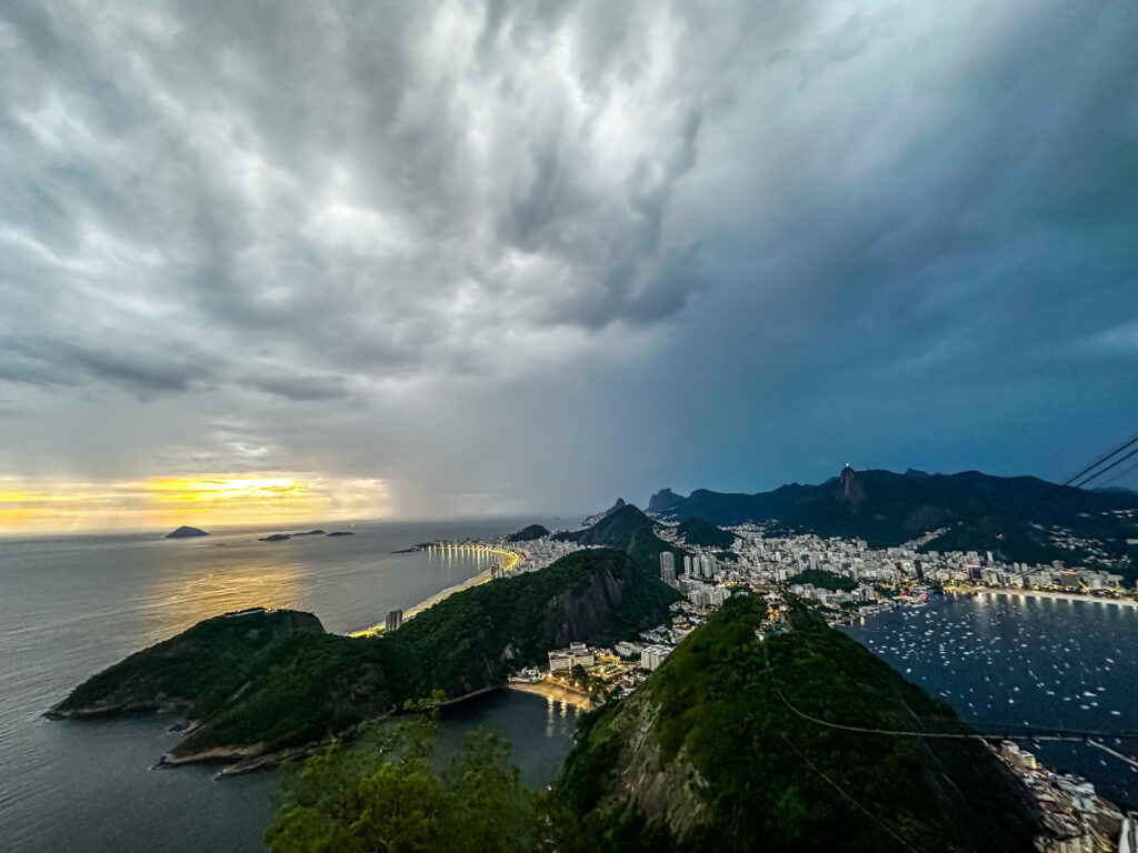 Stormy sunset skies and Rio as seen from the top of Sugar Loaf